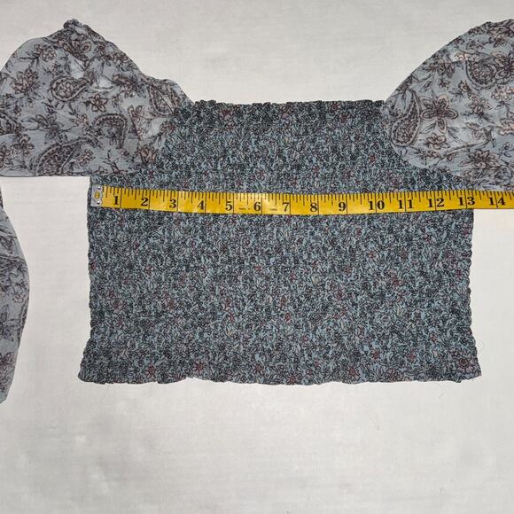 American Eagle Womens XS Smocked Blouse Paisley Romantic Feminine Dainty Sheer - Picture 5 of 8